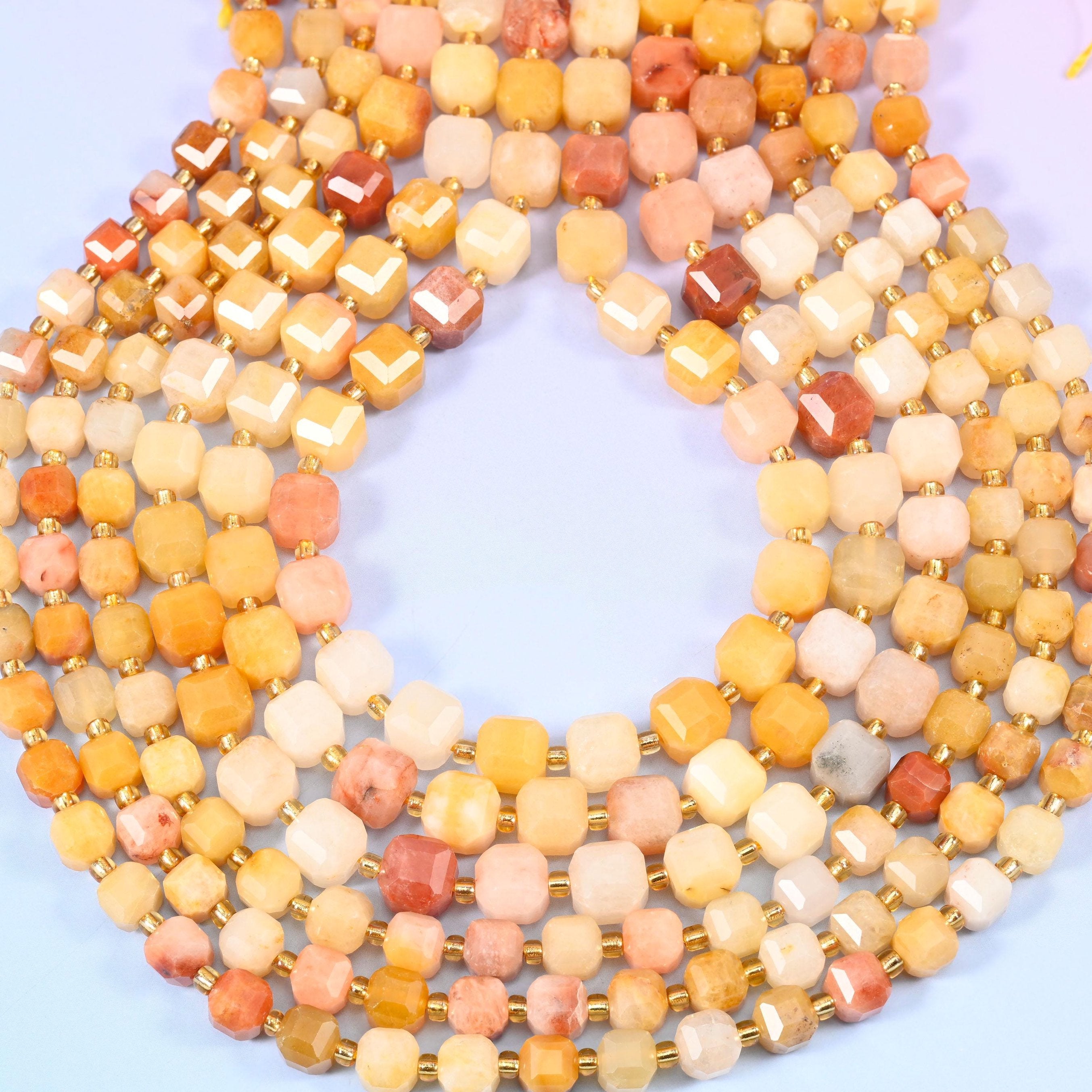 Gold Silk Jade Faceted Cube Beads, approximately 1.2mm hole