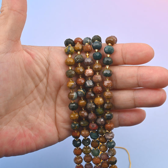 Ocean agate beads, faceted rondelle, 6x8mm