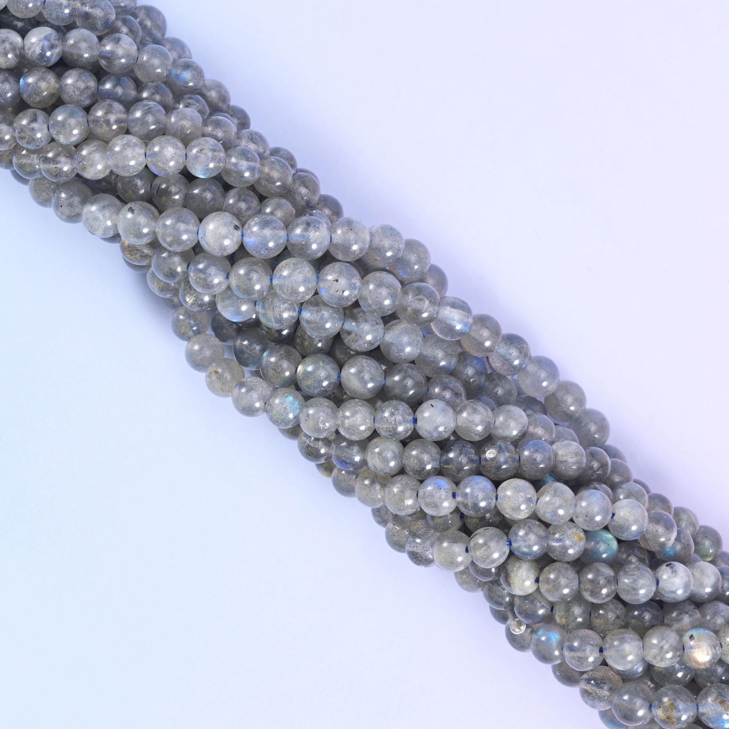 White labradorite round beads, approximately 45 beads per 15.5 inch strand