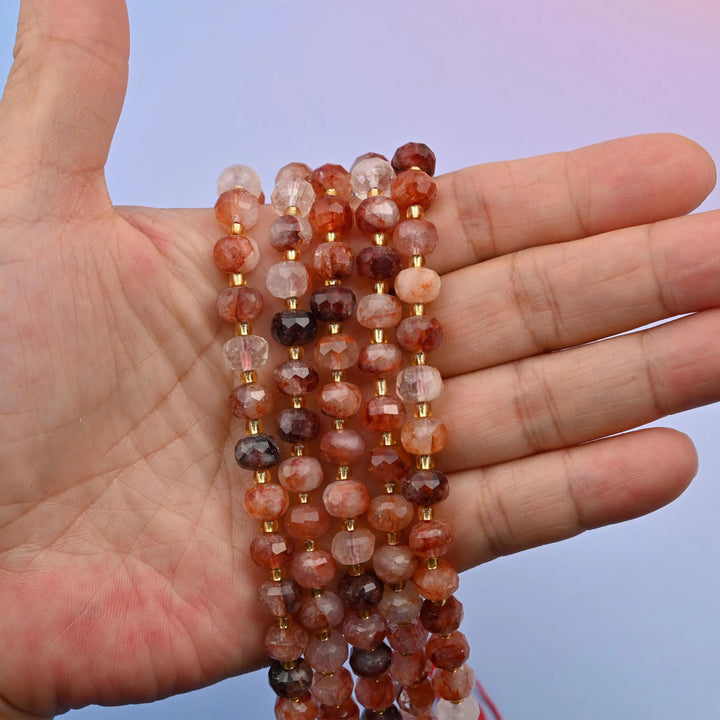 Red Hematoid Quartz rondelle beads, 6x8mm, faceted