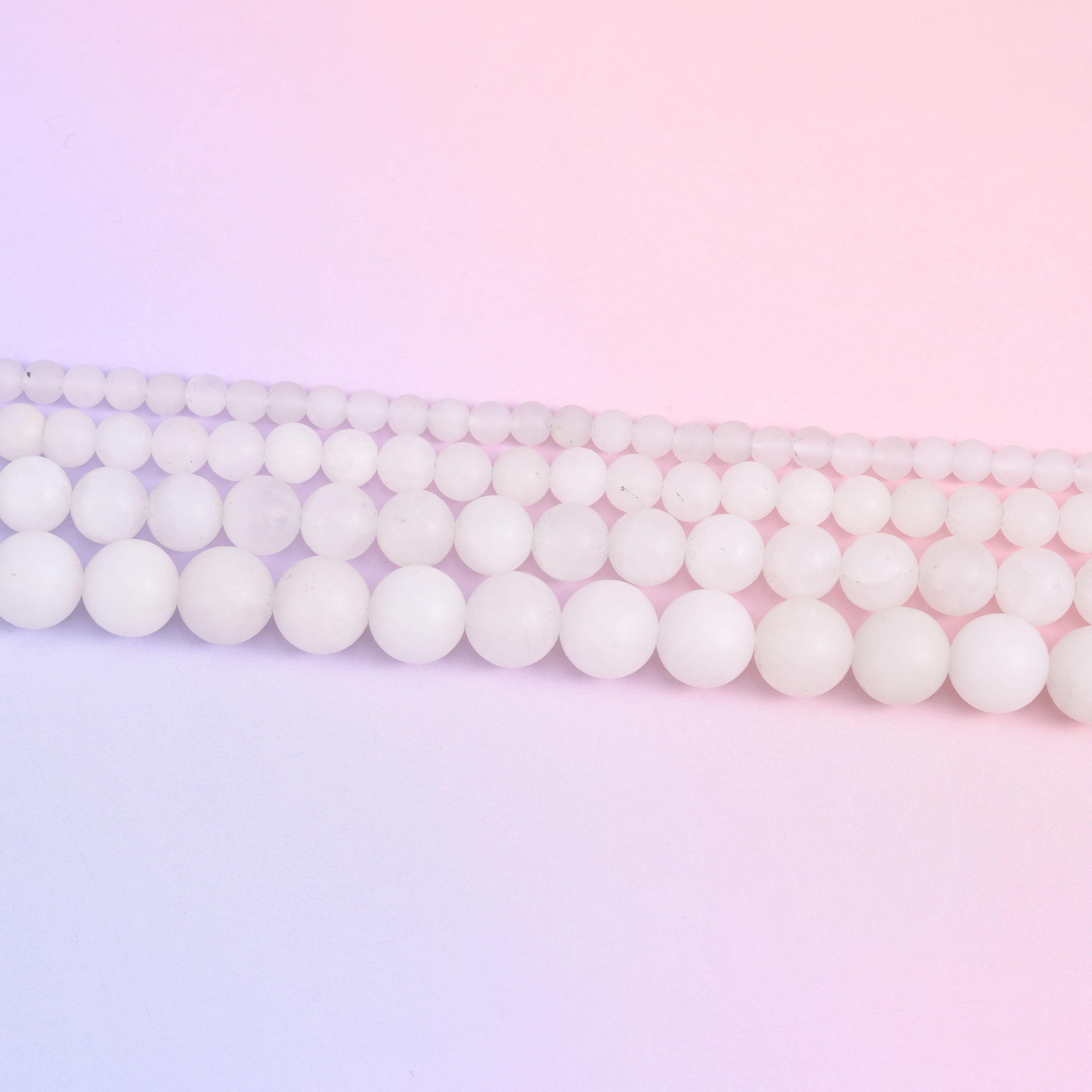 White Jade Matte Round Beads in snow white with a velvety matte finish