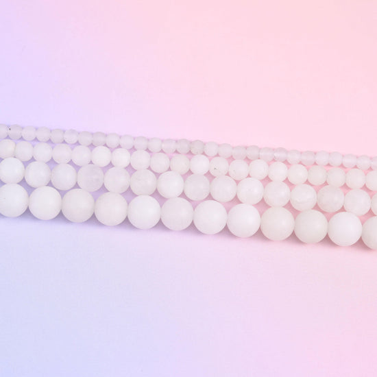 White Jade Matte Round Beads in snow white with a velvety matte finish