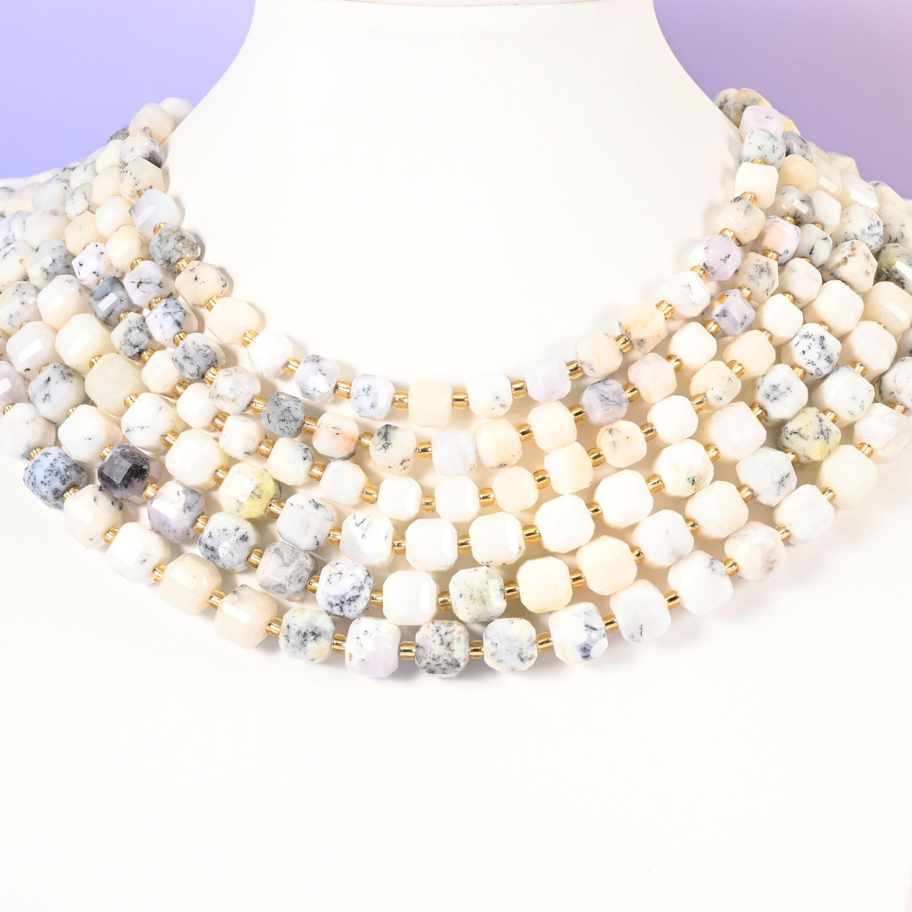 White Opal beads, faceted cube, 6mm and 8mm
