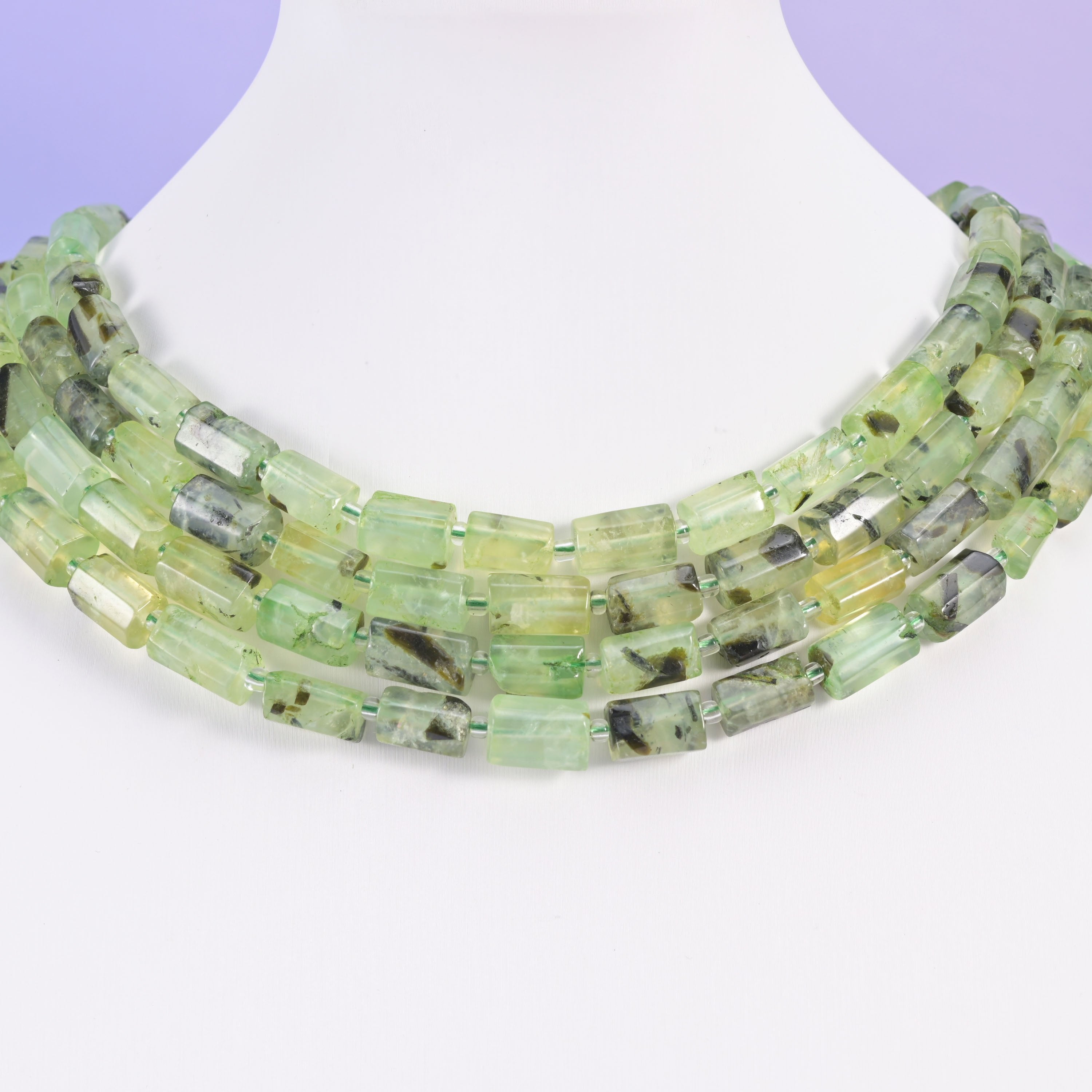 Prehnite beads, faceted tube shape, 12x8mm