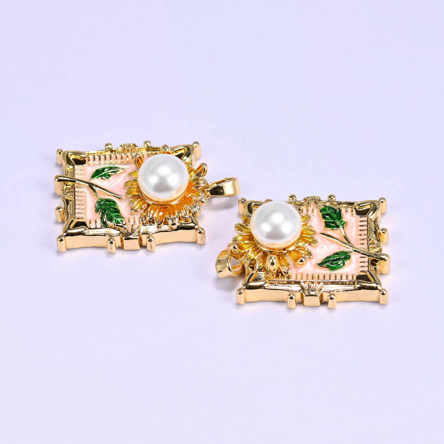 Enamel Rectangle Sunflower Charms: 18K Gold Filled Pendants, Jewelry Making Supply