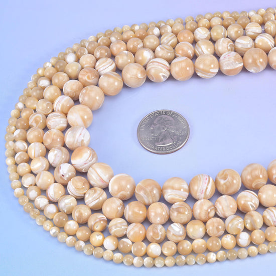 Trochus shell round beads in warm honey and cream