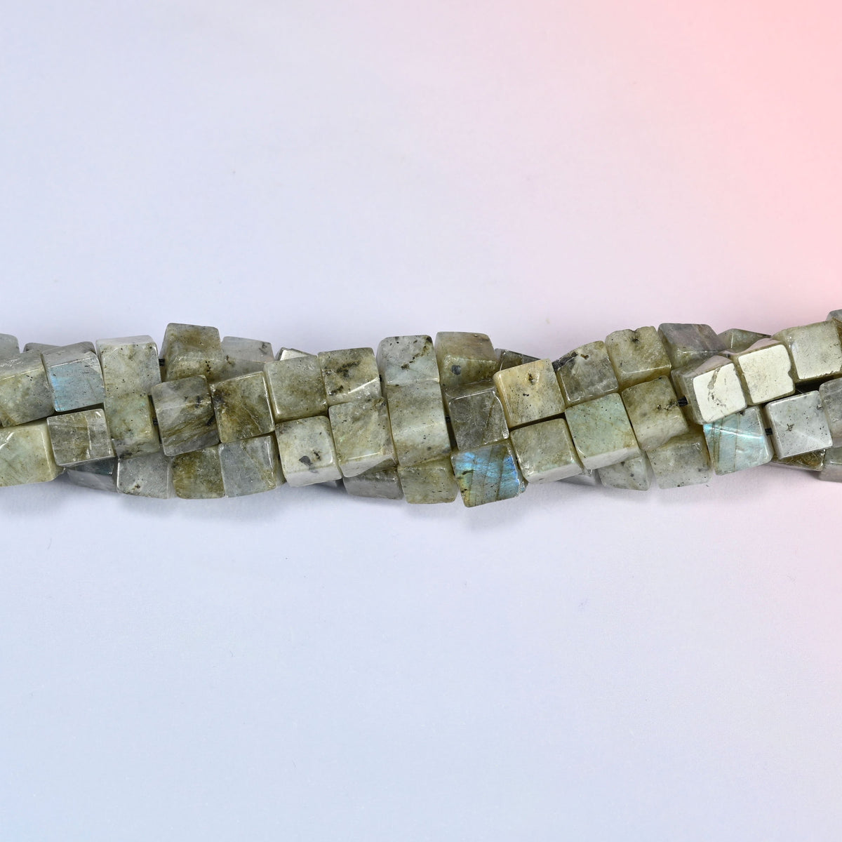 Gray Labradorite cube beads in a single close run, each side a single clean polished plane