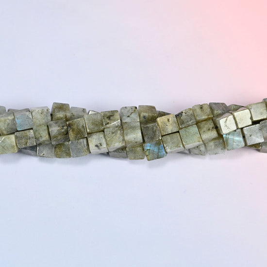 Gray Labradorite cube beads in a single close run, each side a single clean polished plane