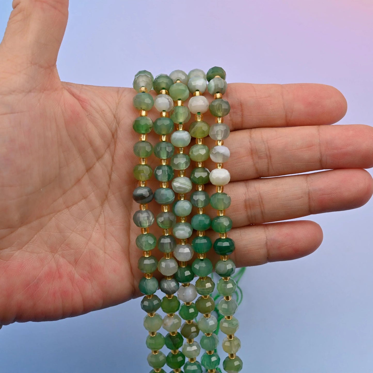 Green Strip Agate rondelle beads, 6x8mm, faceted