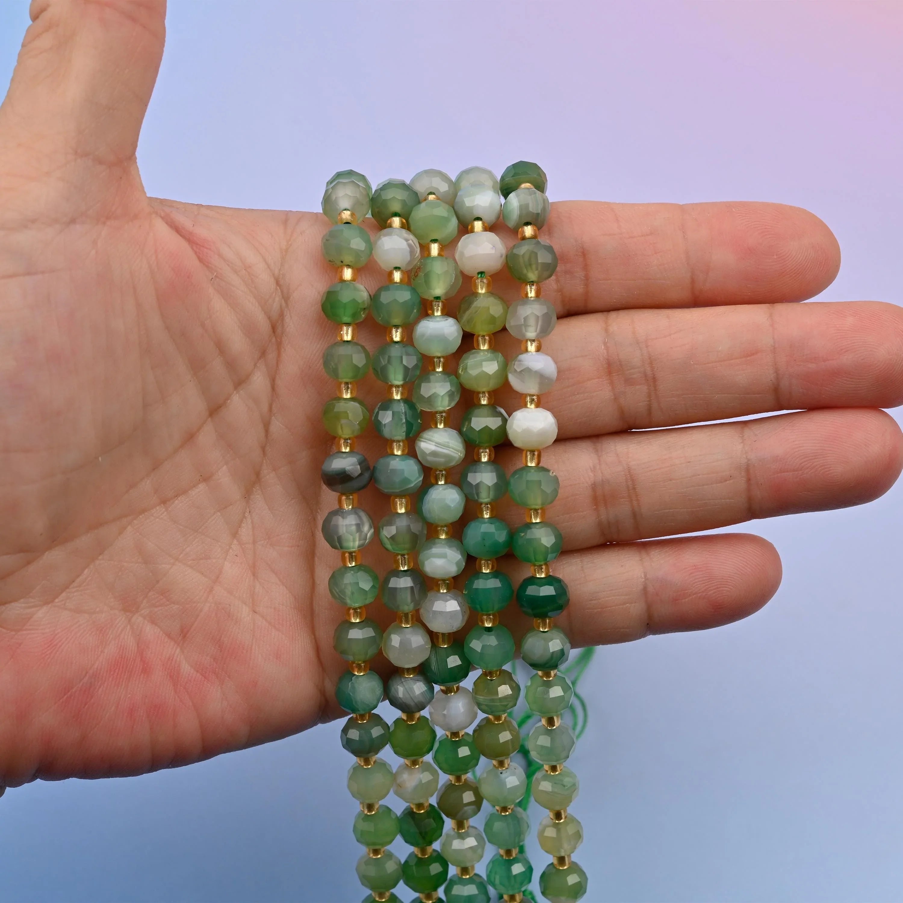 Green Strip Agate rondelle beads, 6x8mm, faceted