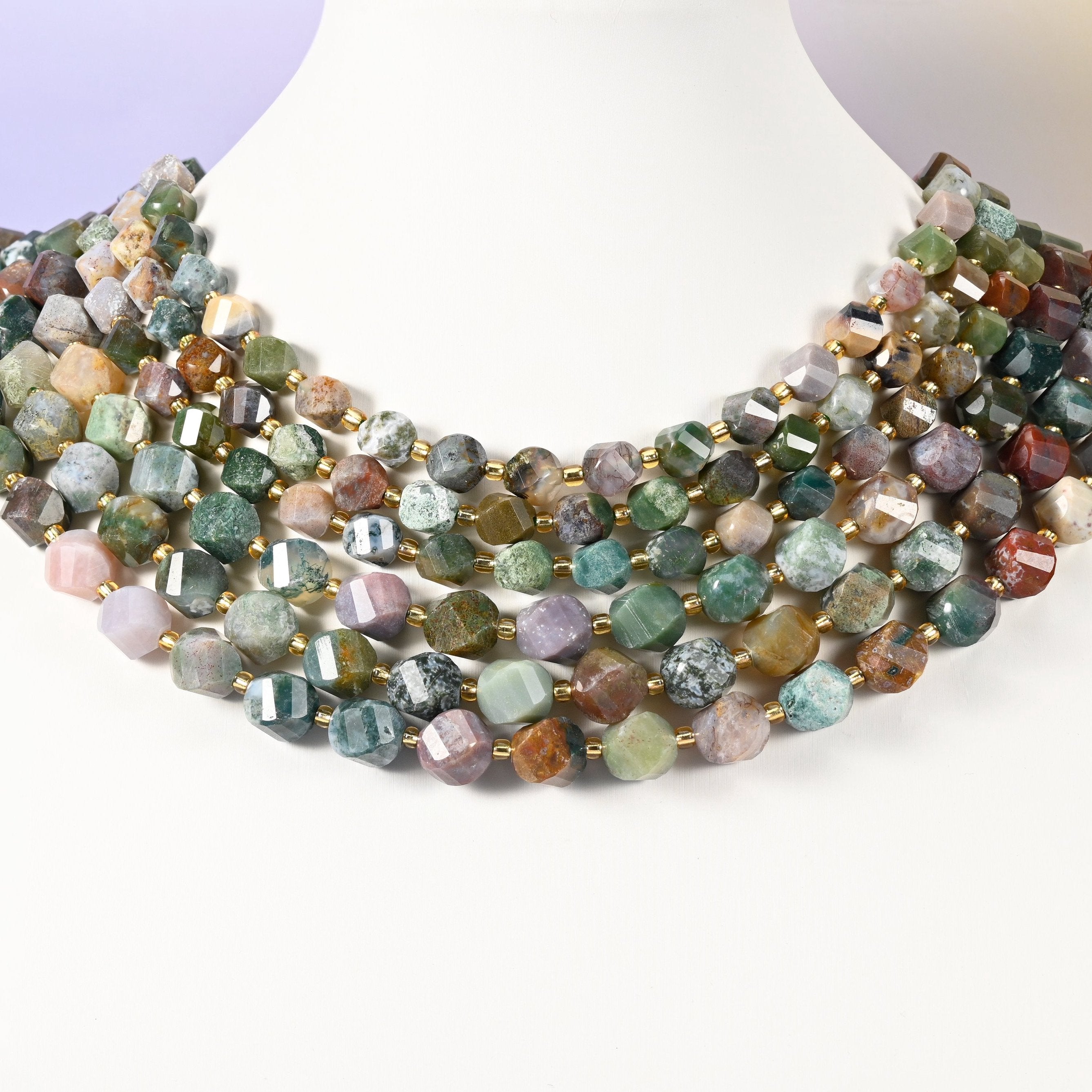 Indian Agate beads, spiral twist shape, 8mm and 10mm