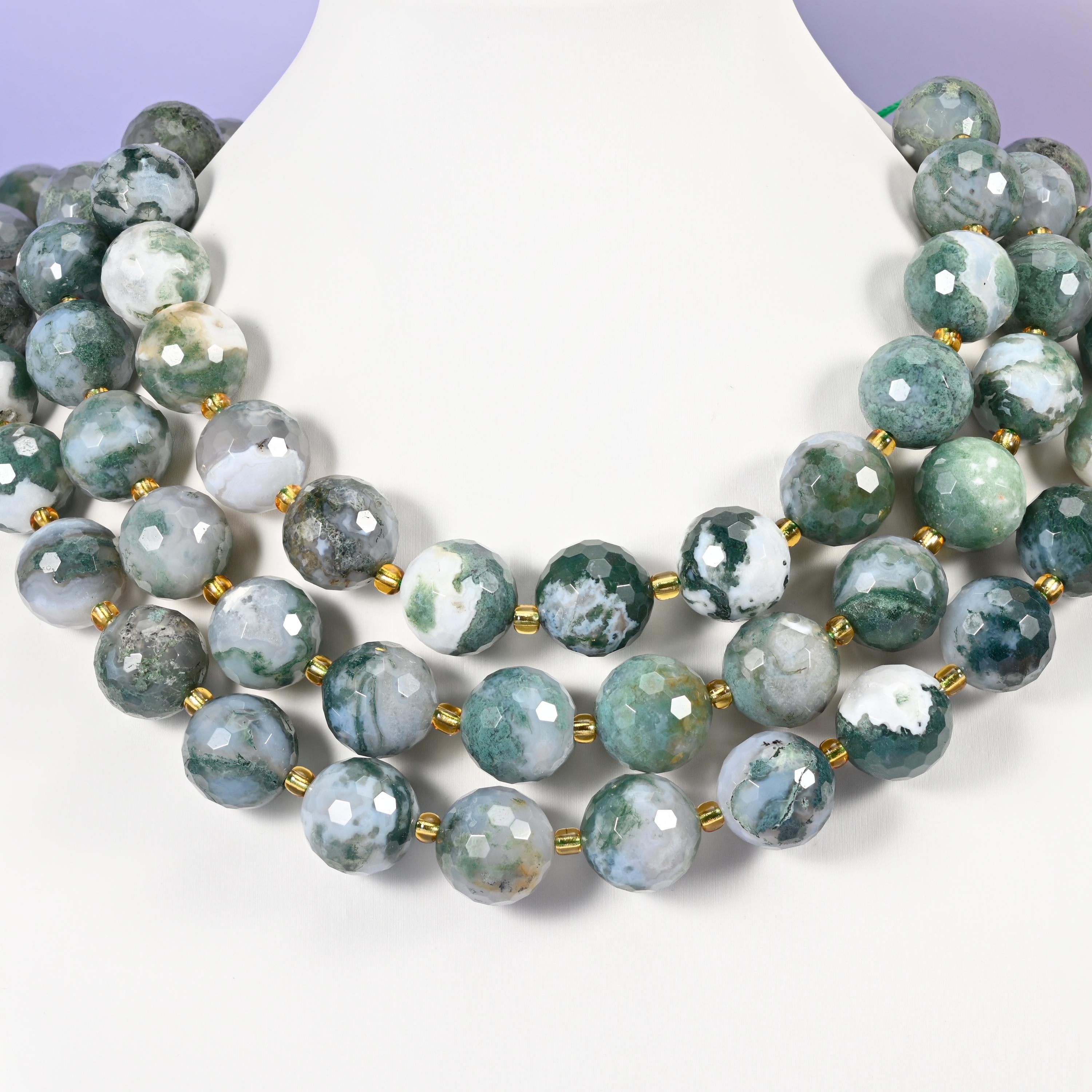 Moss Agate beads, faceted round, 16mm