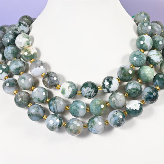 Moss Agate beads, faceted round, 16mm