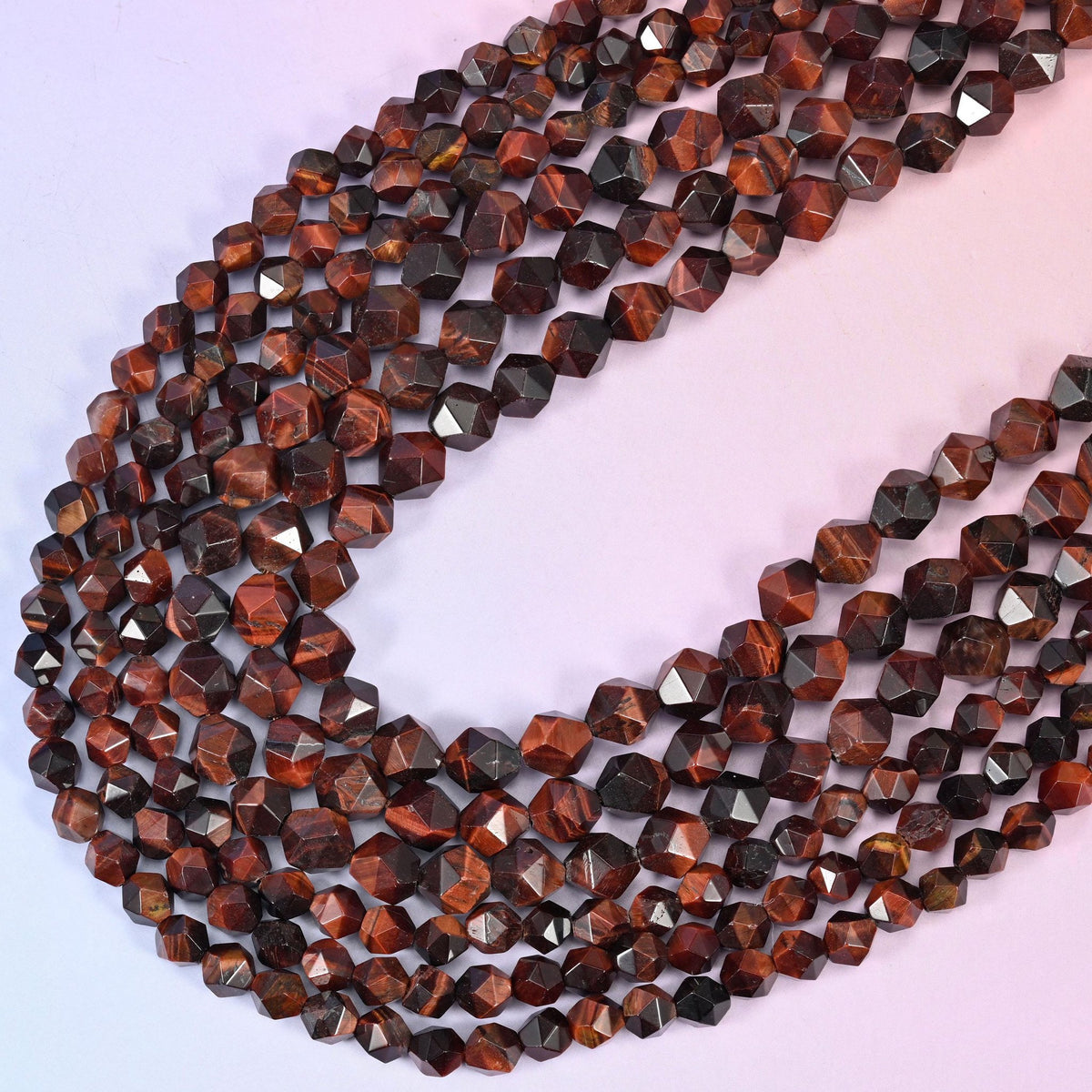 Red Tiger Eye Faceted Diamond Star Cut Beads, 15.5 inch strand