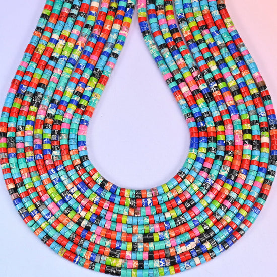 Dyed Multi-Color Shoushan Stone Smooth Heishi Disc Beads, hole approximately 1.0mm