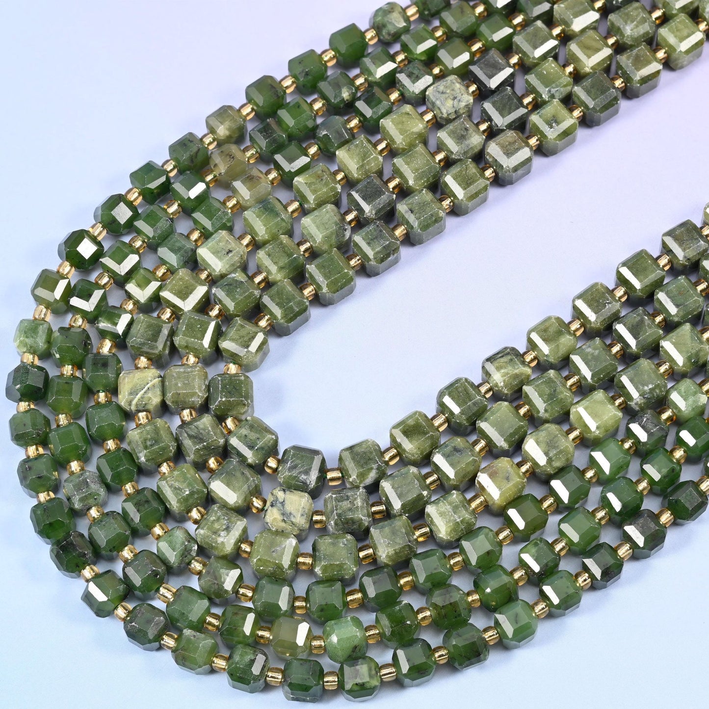 South Jade Faceted Cube Beads, 15 inch strand