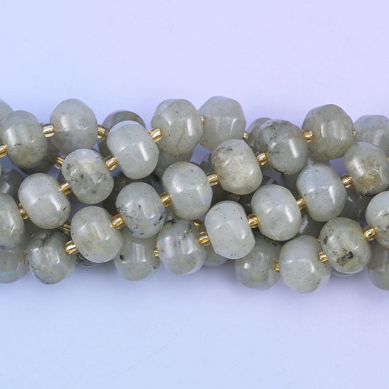 Smooth pumpkin cut gray labradorite beads