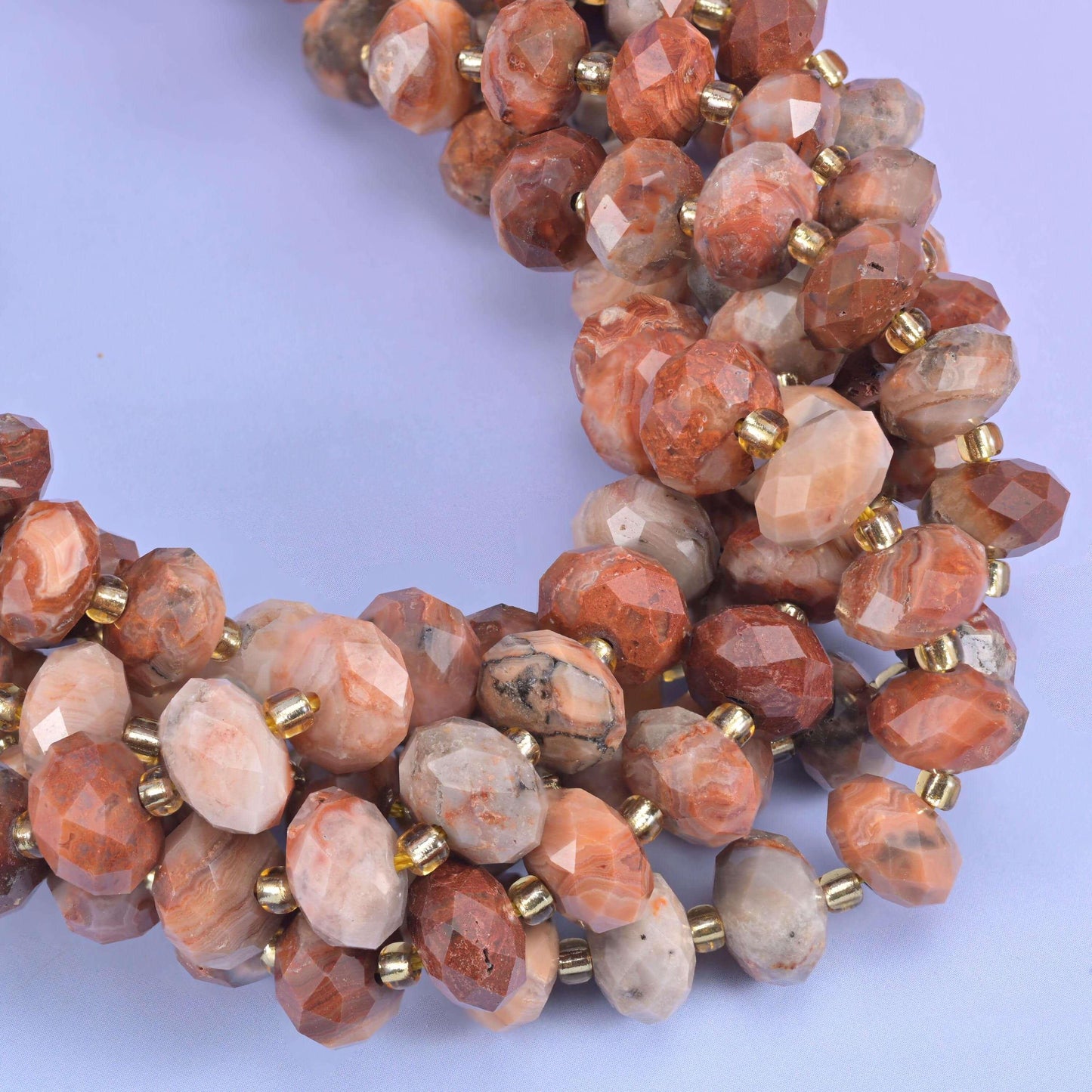 Faceted rondelle cut Red Crazy Agate beads