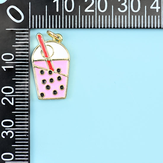 Enamel boba milk tea charm, sold per piece