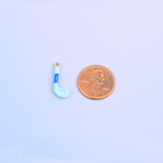 Light blue golf club charm shown at actual size, 20 x 8mm.