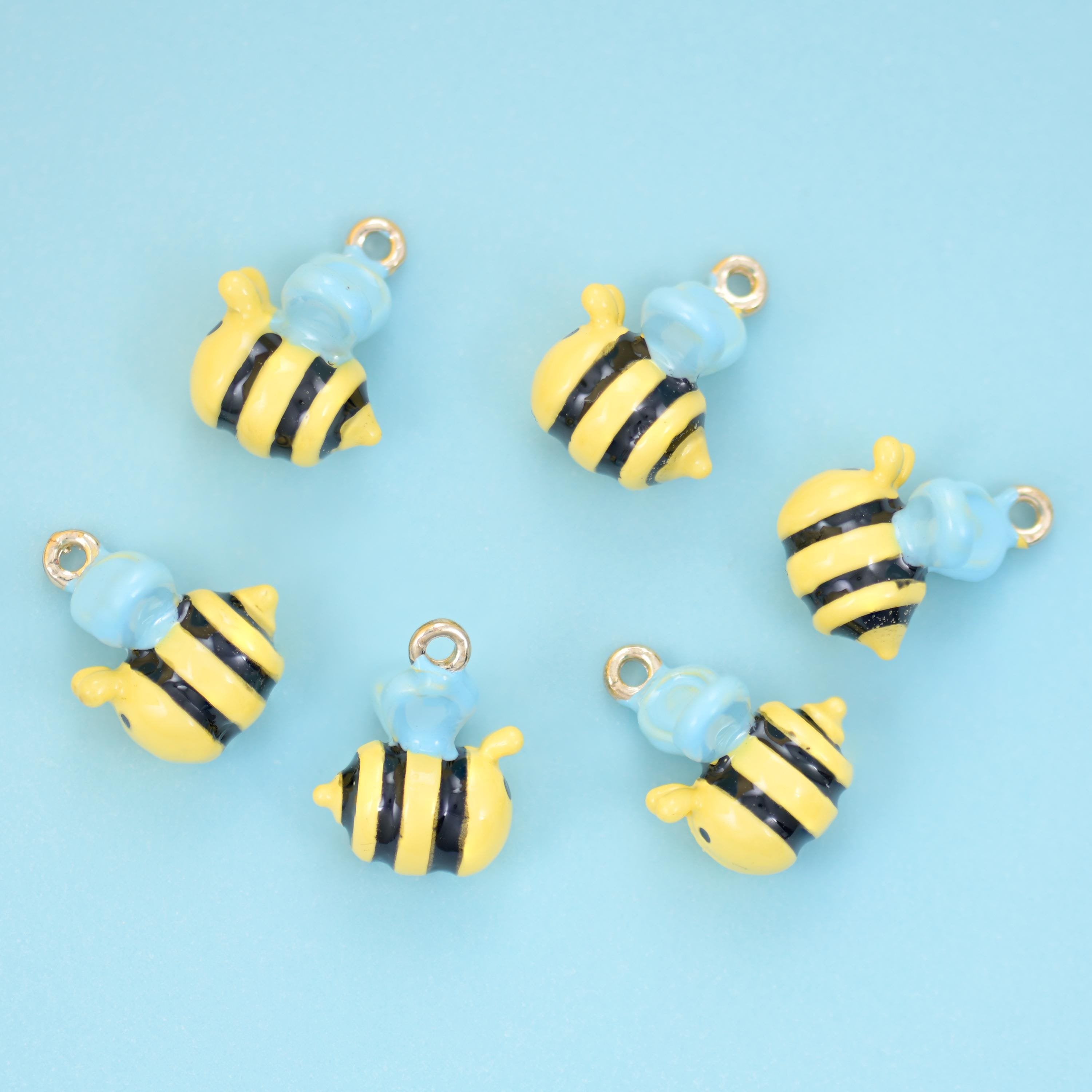 Enamel Bumble Bee Charm 13x11mm in yellow and black, violet and white, or pink and white striping