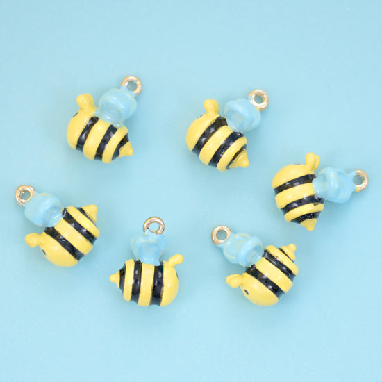 Enamel Bumble Bee Charm 13x11mm in yellow and black, violet and white, or pink and white striping