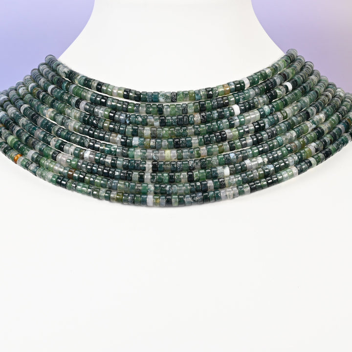 Moss Agate beads, smooth heishi disc, 2x4mm