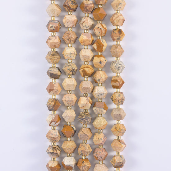 Picture Jasper Faceted Diamond Rhombus Beads, 15.5 inch strand, approximately 36 beads