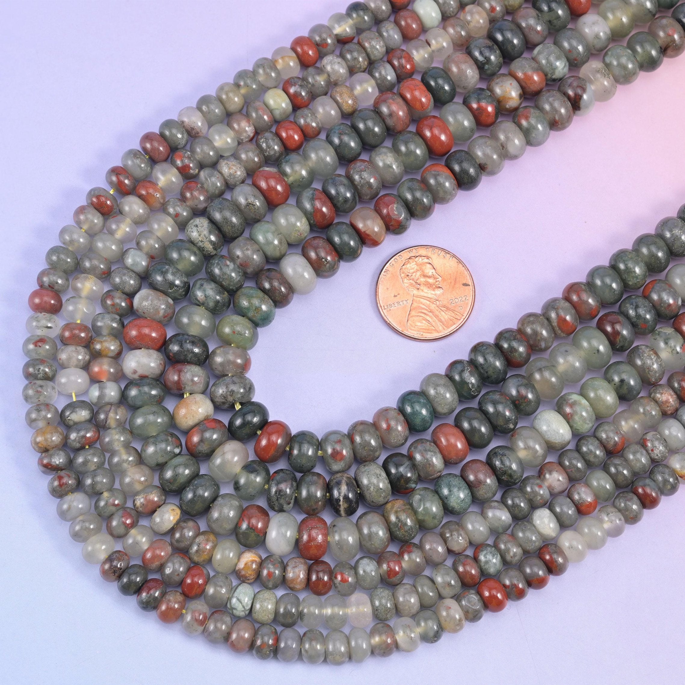 African Bloodstone Smooth Rondelle Beads 4x6mm 5x8mm, 15.5 inch strand