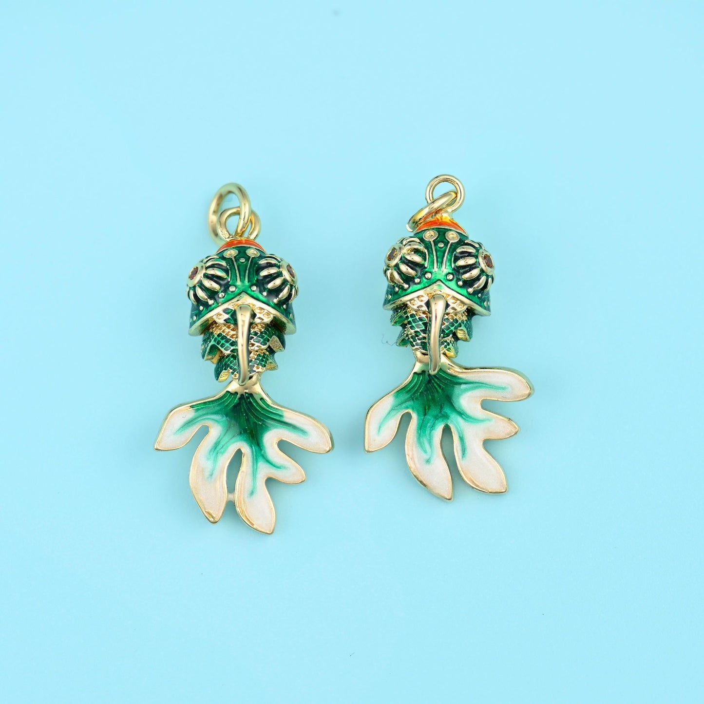 18K Gold Filled Enamel Goldfish Charm 26x14mm, 1 Piece