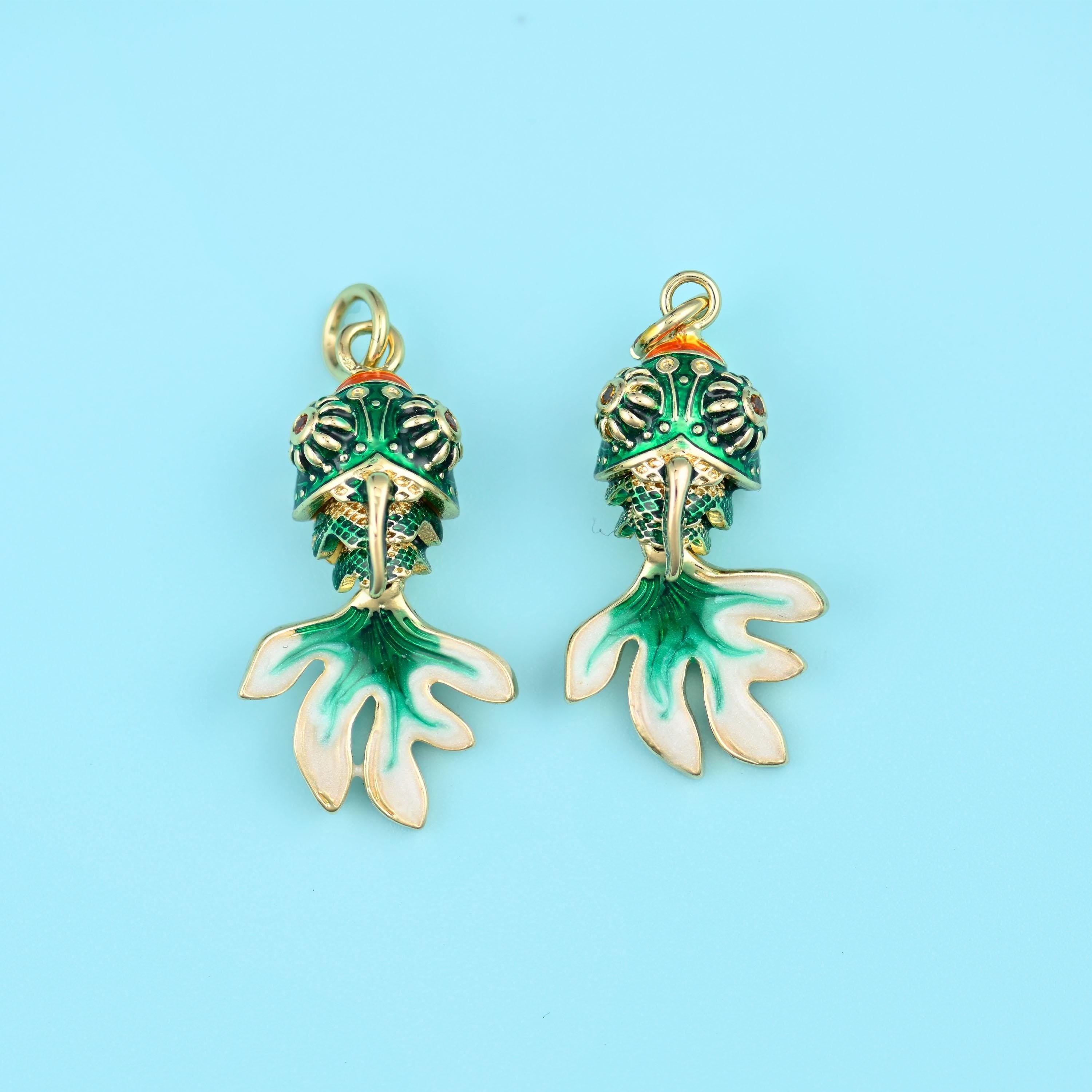 18K Gold Filled Enamel Goldfish Charm 26x14mm, 1 Piece