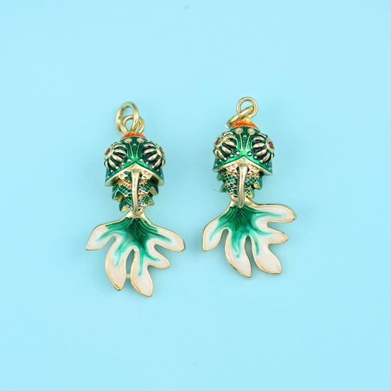 18K Gold Filled Enamel Goldfish Charm 26x14mm, 1 Piece