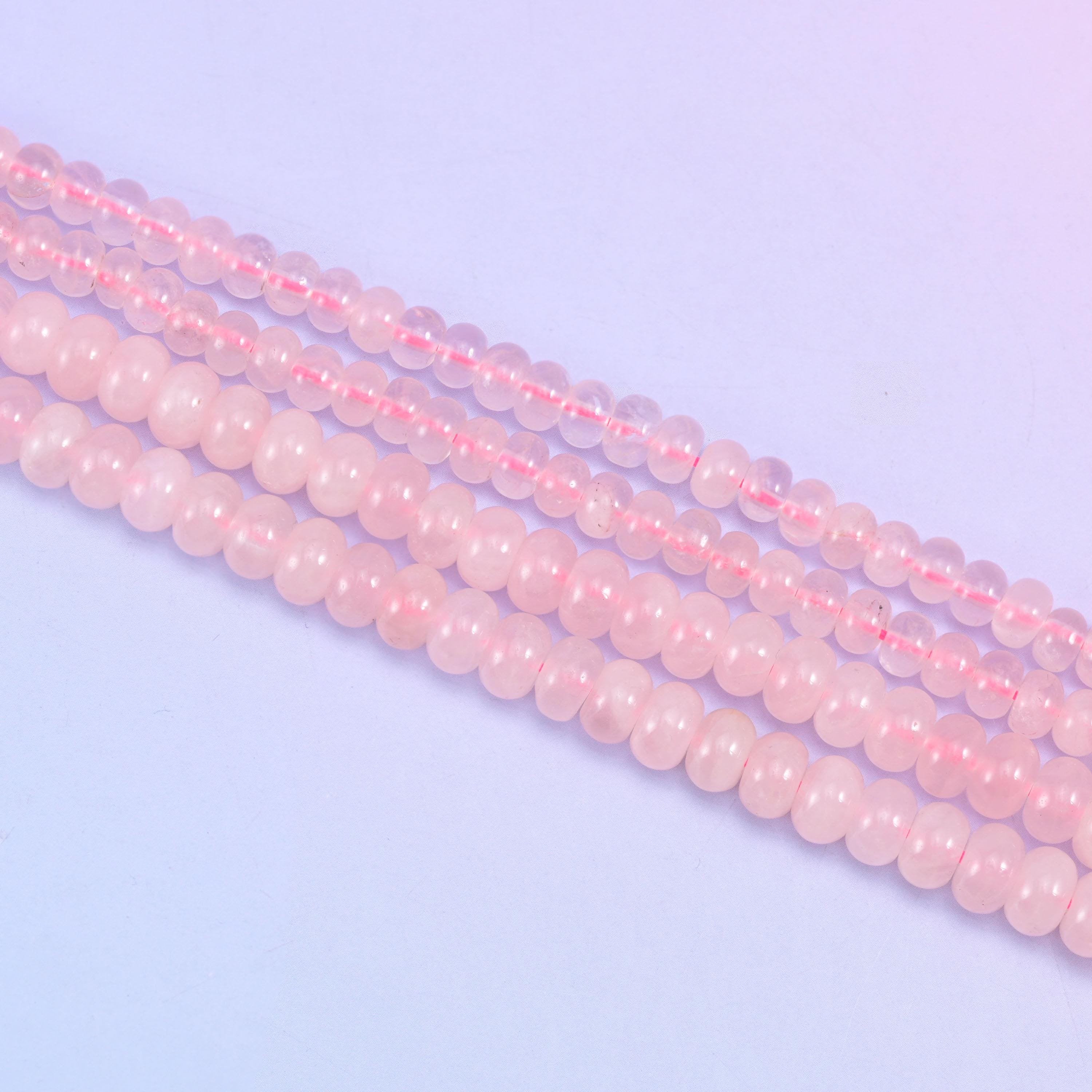 Rose Quartz rondelle beads in pale blush to deeper rose pink tones