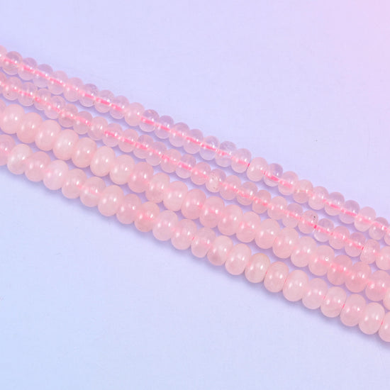 Rose Quartz rondelle beads in pale blush to deeper rose pink tones