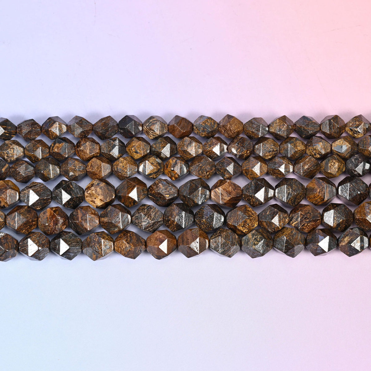 Bronzite Faceted Diamond Star Beads 6mm 8mm 10mm in bronze brown with tan, cocoa and grey-gold mottling