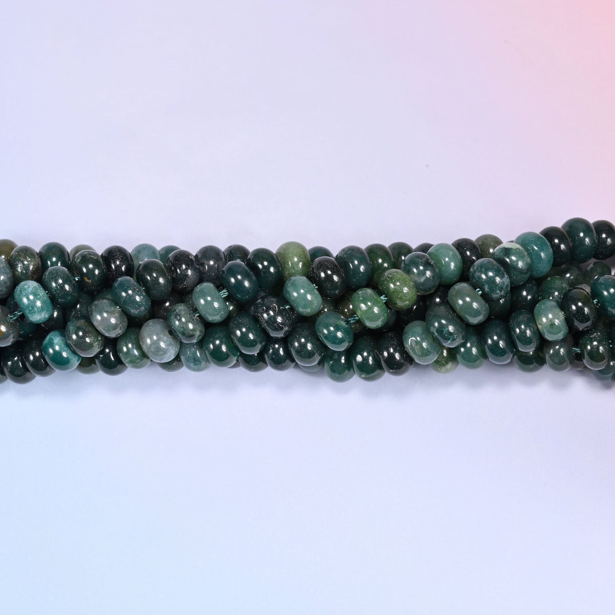 Natural Moss Agate Rondelle Beads, full strand of approximately 72 beads.