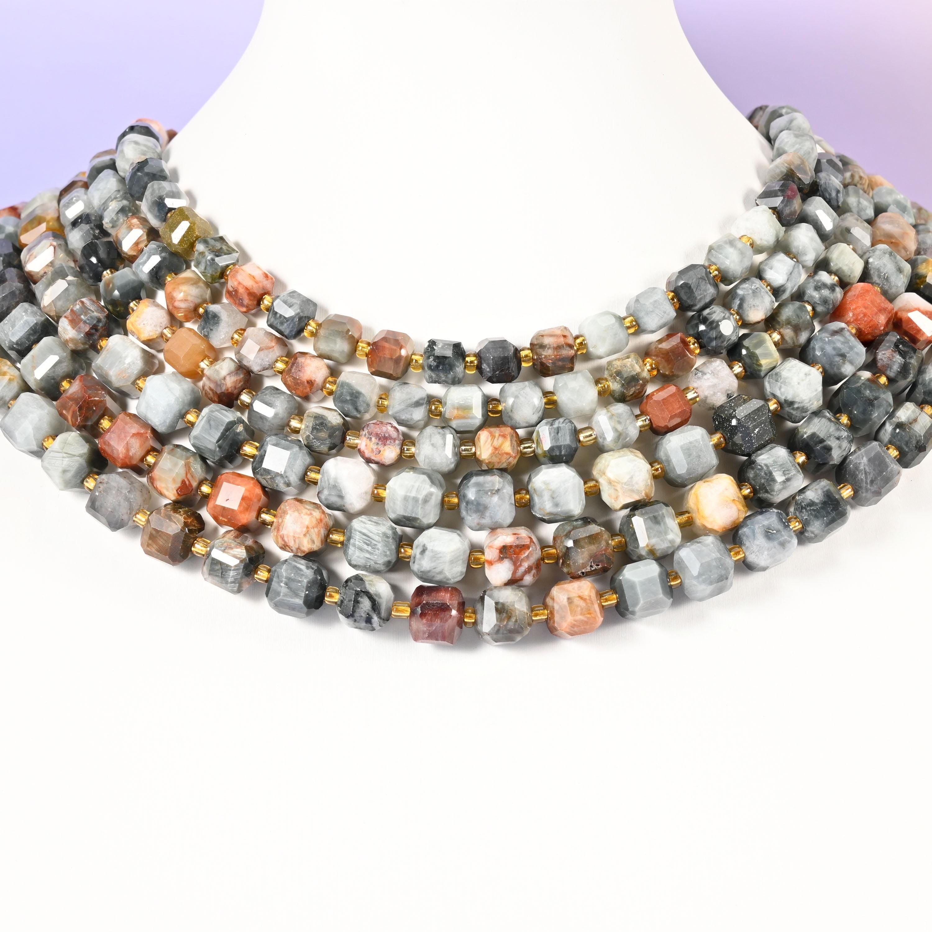 Eagle Eye Jasper beads, faceted cube, 6mm and 8mm