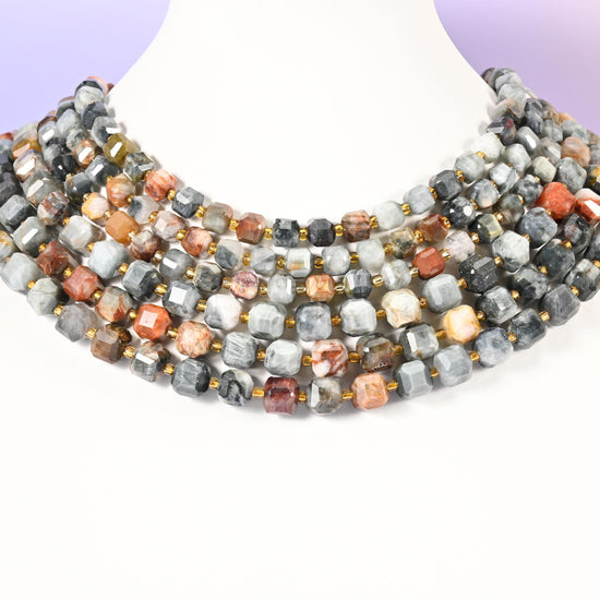 Eagle Eye Jasper beads, faceted cube, 6mm and 8mm