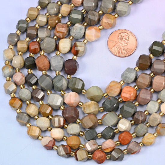 Faceted spiral twist cut american picture jasper beads