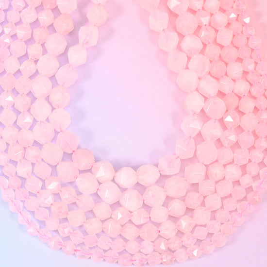 Rose Quartz Faceted Diamond Star Cut Beads, hole approximately 1.0mm
