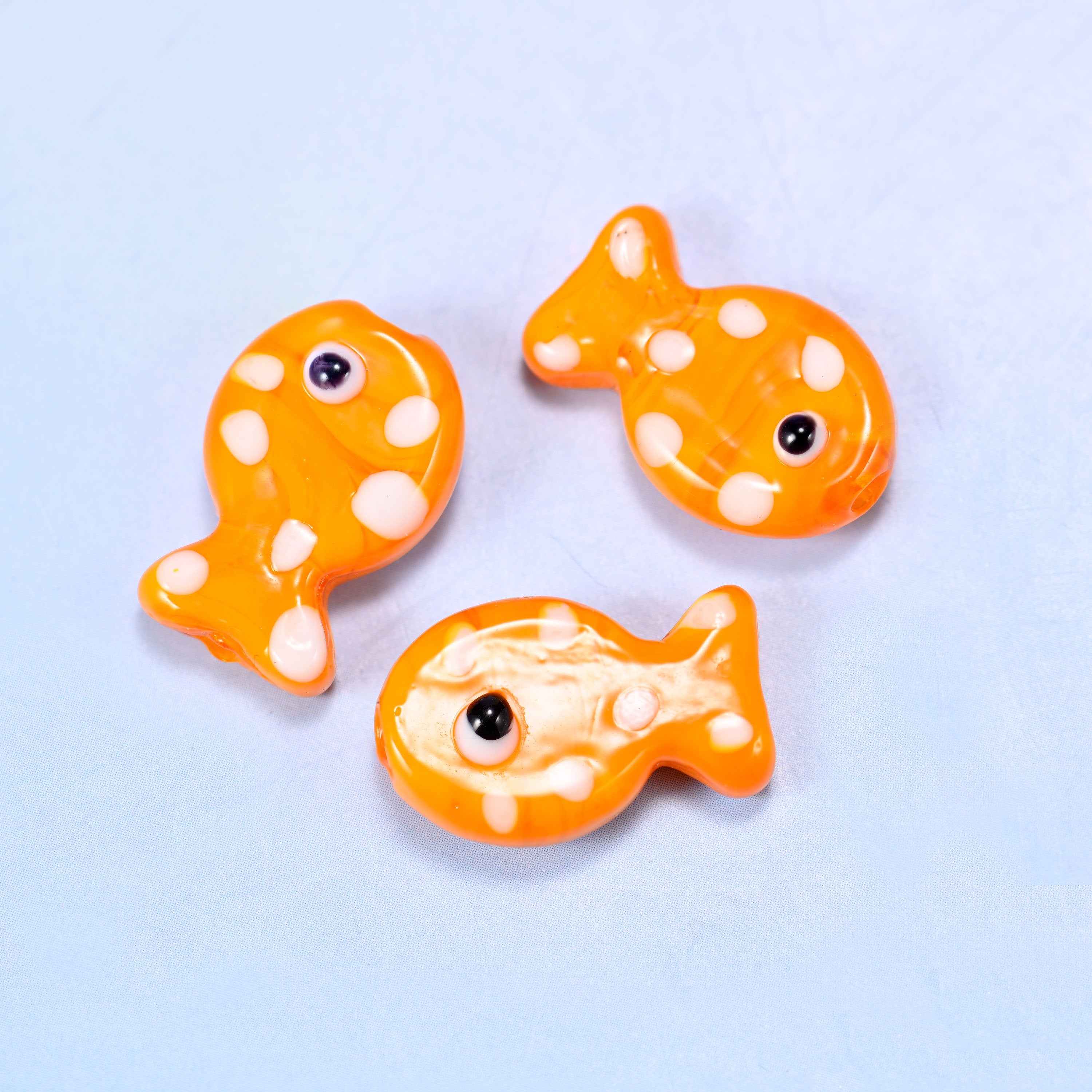 Orange with White Dot Fish Glass Beads: Jewelry Making Supply