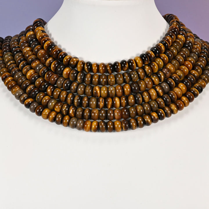 Tiger's Eye beads, rondelle shape, 5x8mm or 6x10mm.