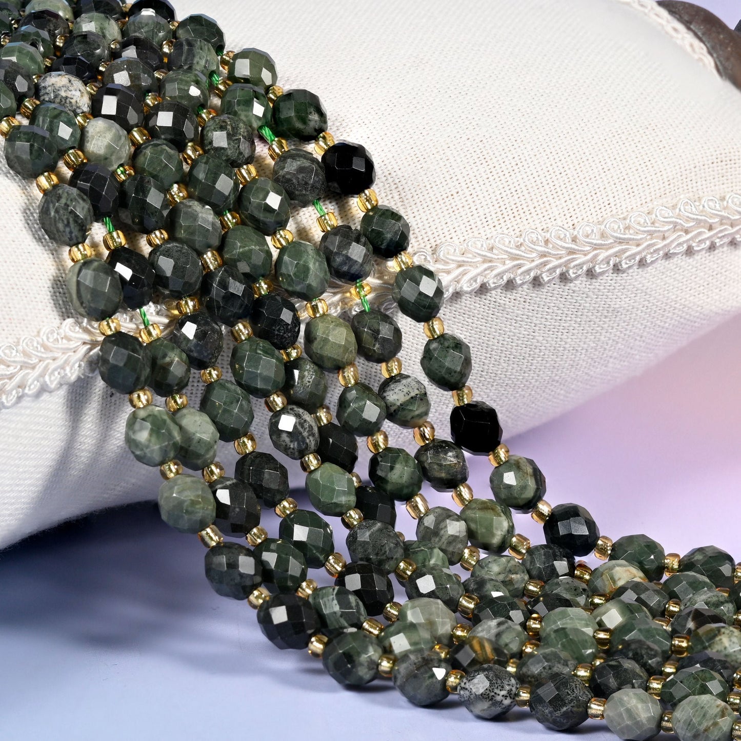 Kambaba Jasper Faceted Rice Barrel Beads