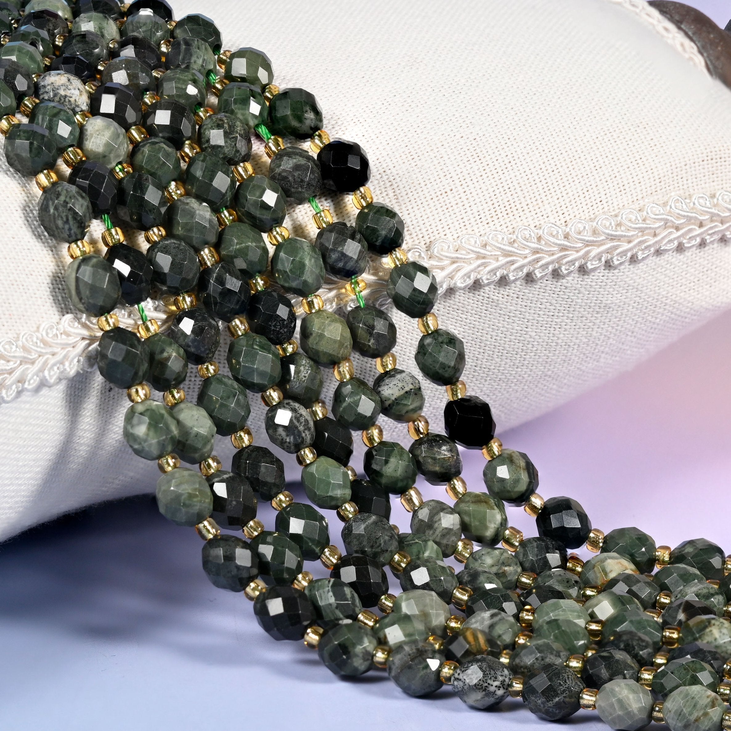 Kambaba Jasper Faceted Rice Barrel Beads