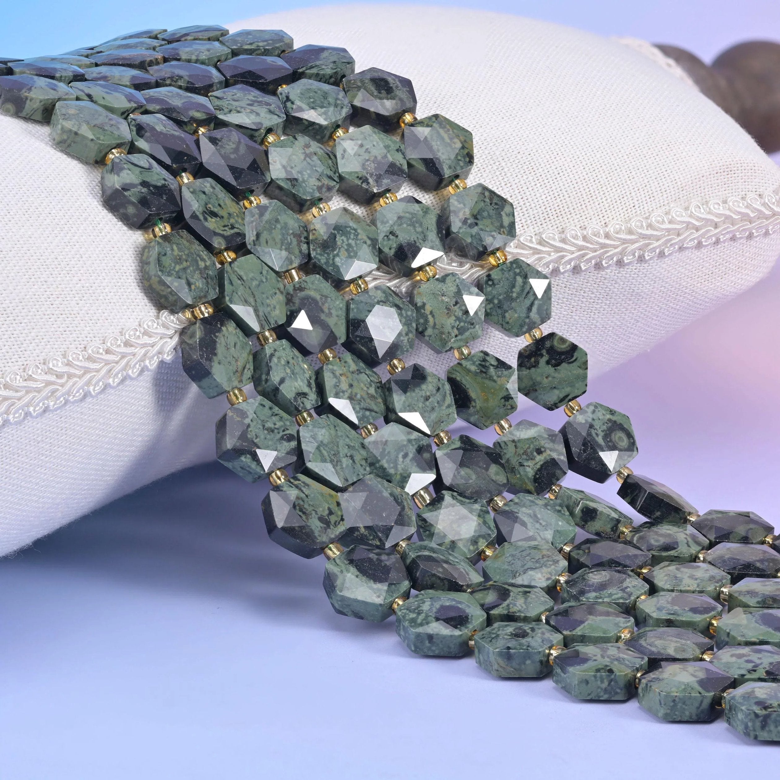 Kambaba Jasper Flat Faceted Hexagon Beads 12mm