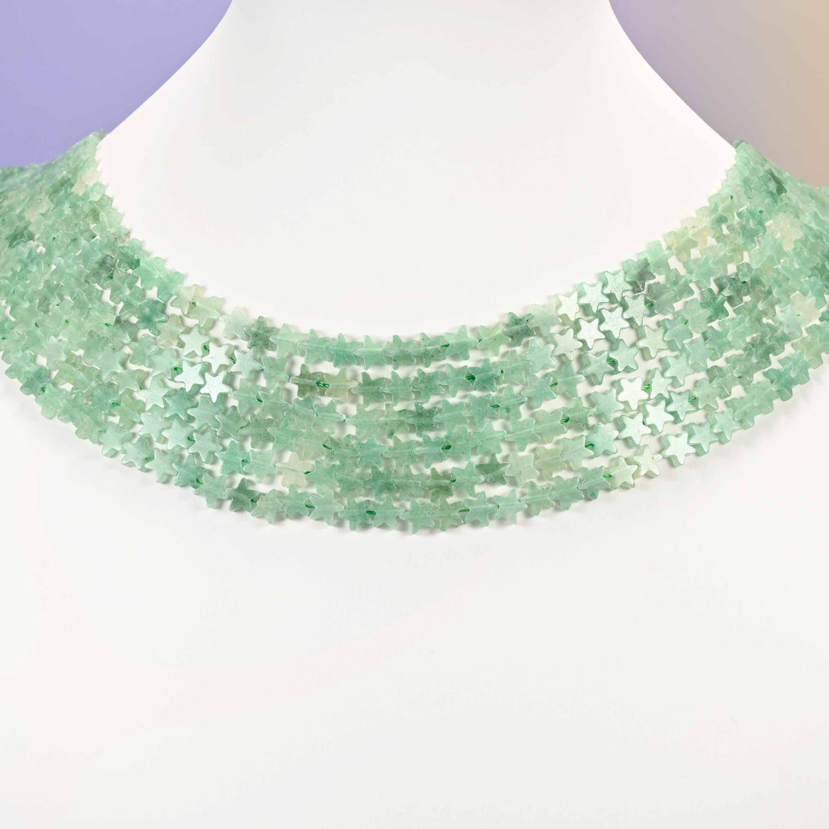 Green aventurine beads, flat star, 6mm
