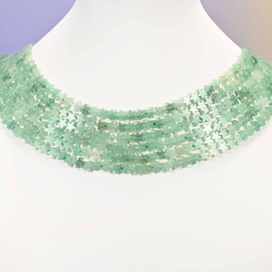 Green aventurine beads, flat star, 6mm