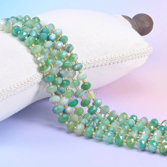 Dyed Green Stripe Agate Faceted Rondelle Beads 6x10mm