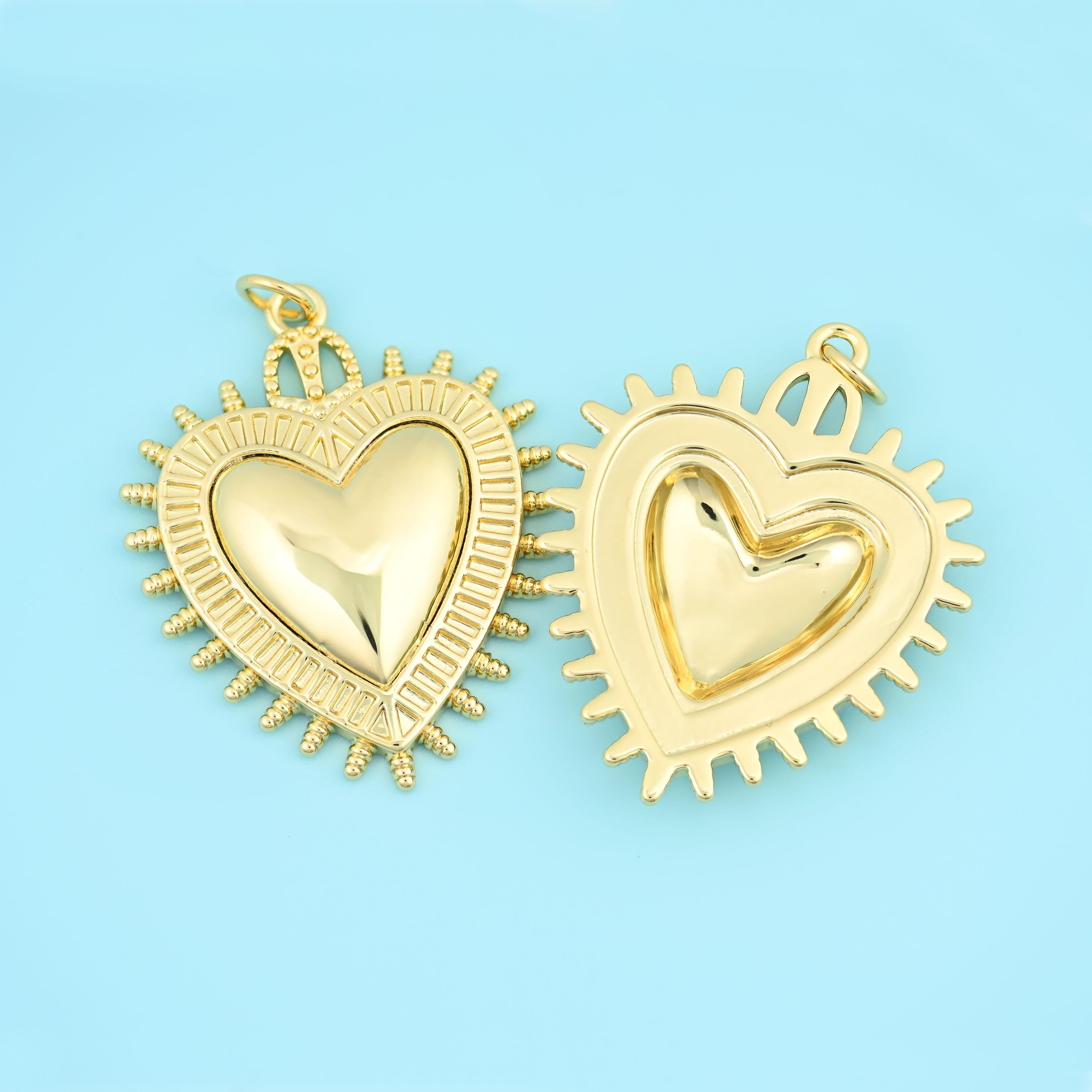 18K Gold Filled Spiked Sacred Heart Pendant 31.8x25.5mm, sold per piece