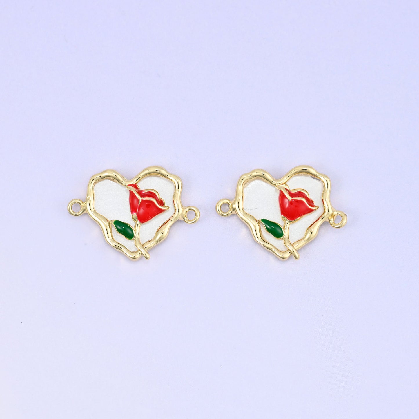 Enamel Heart Rose Double Connector Pendant, approximately 20.06x14.13mm